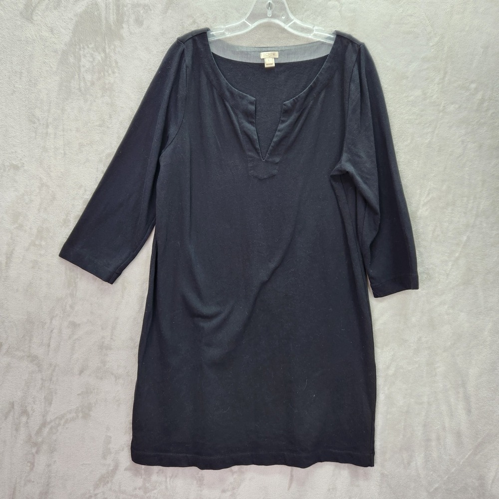 J. Crew Tunic Dress Womens Large Black‎ Cotton 3/4 Sleeve Basic Lagenlook Office